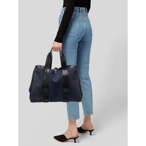 Theory Leather Trimmed Denim Tote Bag color raw indigo black